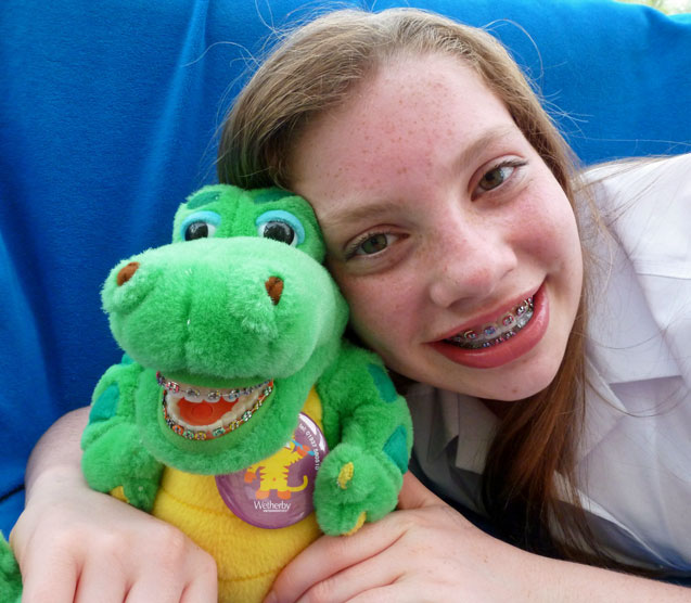 Orthodontic patient Hannah Cooke, 13, with the crocodile who needs a name