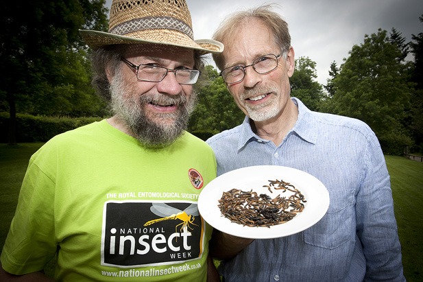 Dr Roger Key, National Insect Week adviser, and Peter Smithers, an entomologist from Plymouth University, mark National Insect Week 2012 at Fountains Abbey, North Yorkshire with edible insects. The pair also led a bug hunt in the grounds of the Abbey in which 60 North Yorkshire schoolchildren took part