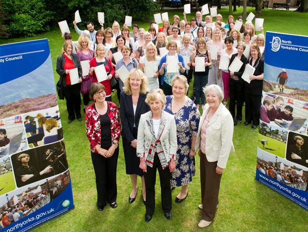 North Yorkshire’s dementia champions with County Councillor Clare Wood (front) and (left to right second row) Jan Cleary ( Strategic Commissioning Manager for Health and Adult Services), AnneMarie Lubanski Assistant Director for Adult Social Care Operations); Helen Taylor Corporate Director and County Councillor Shelagh Marshall, North Yorkshire’s Older People’s Champion