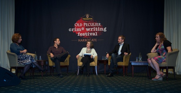 NJ Cooper (centre) discussed the "Drawing the line" and moral boundaries in writing with Margie Orford, Gregg Hurwitz, Tim Weaver and Penny Hancock