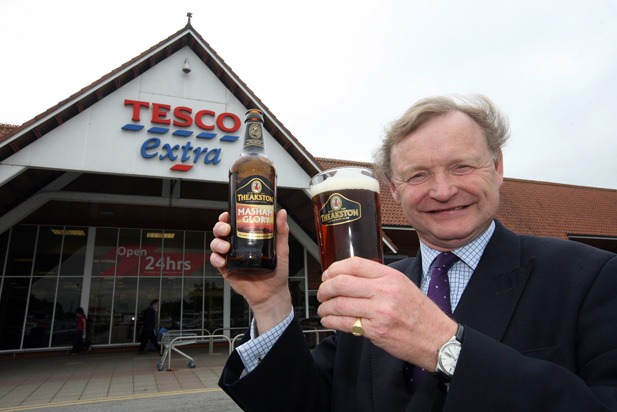 Glory Be! Simon Theakston, Executive Director of T&R Theakston Ltd, raises a glass of Masham Glory outside Tesco’s Stirling Road store in York