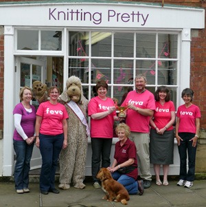 Left to right in our photo at Knitting Pretty are Jo Priest, Steph Russell, Brian Russell in the canine suit from the Hearing Dogs charity, Di Watson owner of Knitting Pretty, John Minary, chairman of FEVA, Deborah Thornton and Sonia Starbuck. Val Russell and King Charles Spaniel Issy are in the foreground