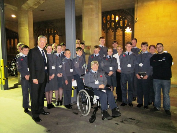 Andrew Jones MP (left) with 58th Wing Harrogate Air Cadets at the spot where Guy Fawkes laid the gunpowder for the gunpowder plot