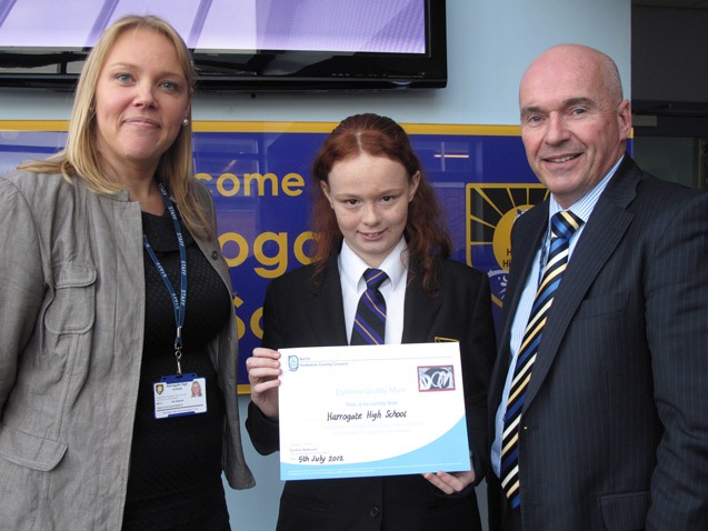 Head of Inclusion Susan Wilkinson, Year 8 student Shannon Lewis and Harrogate High School Principal, Andrew Bayston