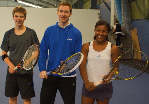 Champion Advice! Wimbledon Doubles Champion Jonny Marray with Academy Club members Serena Nash, 14 and Adam Rider,16