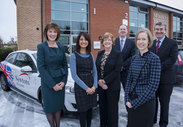 YORK EXPANSION: Pictured outside Newtons Solicitors new office at Northminster Business Park, York, are: director, Sarah Newton; property solicitor, Shamim Hussain; residential property team leader, Heather Johnson; director and head of the York office, John Paice; property solicitor, Sally Robinson, who is based at the firm’s Knaresborough office and managing director, Chris Newton.