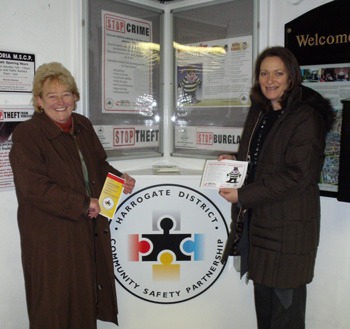 Cllr Margaret Atkinson, Chair of the Harrogate District Community Safety Partnership and Julia Stack, Community Safety and CCTV Manager, pictured at the Community Information Area in Victoria Multi Storey Car Park