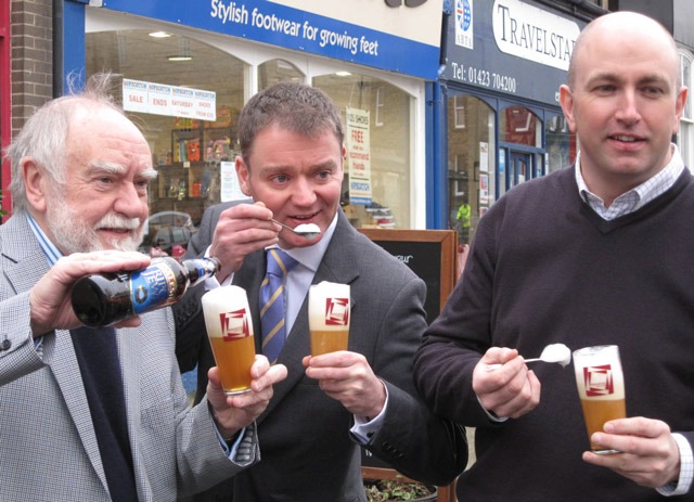 Eric Lucas from Daleside Brewery pictured with Simon Morris of Raworths and ice cream innovator, Alex Leishman