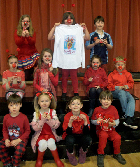 Winners of red nose/t-shirt competition at Belmont Grosvenor School