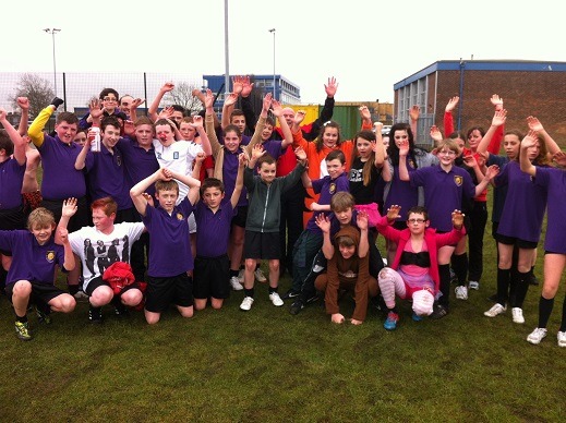 Mr Bayston with the 37 students who beat him
