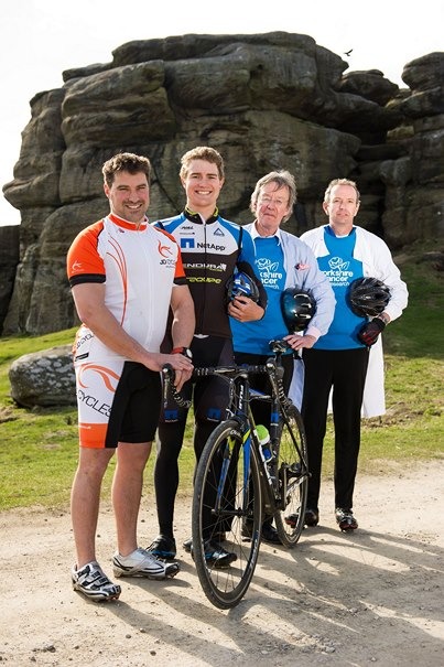 Adam Evans, director of JD Cycles and Outdoor, joins professional cyclist Scott Thwaites and Yorkshire Cancer Research scientists Professor Phil Quirke and Dr Mark Sutherland at the launch of The Dales Rider Adam Evans, director of JD Cycles and Outdoor, joins professional cyclist Scott Thwaites and Yorkshire Cancer Research scientists Professor Phil Quirke and Dr Mark Sutherland at the launch of The Dales Rider