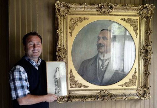 PAST AND PRESENT: Harrogate businessman, Jason Shaw, new owner of Pineheath in front of a portrait of wealthy industrialist and benefactor, Sir Dhunjibhoy Bomaji, who lived there with his family from 1927 and a photograph of his daughter, Mrs Mehroo Jehangir, whose death last year led to the multi-million pound sale of the former family home. She was believed to be in her 90s and had left little changed since the 1920s PAST AND PRESENT: Harrogate businessman, Jason Shaw, new owner of Pineheath in front of a portrait of wealthy industrialist and benefactor, Sir Dhunjibhoy Bomaji, who lived there with his family from 1927 and a photograph of his daughter, Mrs Mehroo Jehangir, whose death last year led to the multi-million pound sale of the former family home. She was believed to be in her 90s and had left little changed since the 1920s