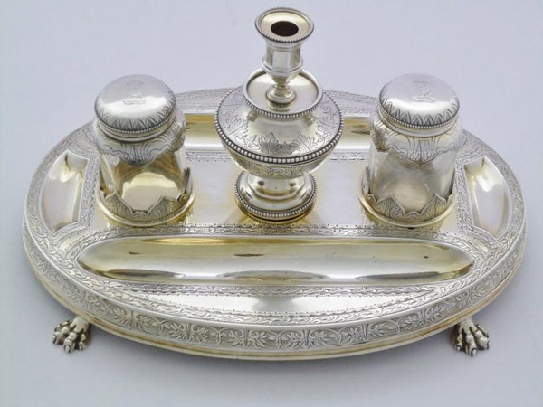 A silver Gilt Victorian Inkstand dates 1868 made in London by George Fox will be available from Jack Shaw Ltd for £2400