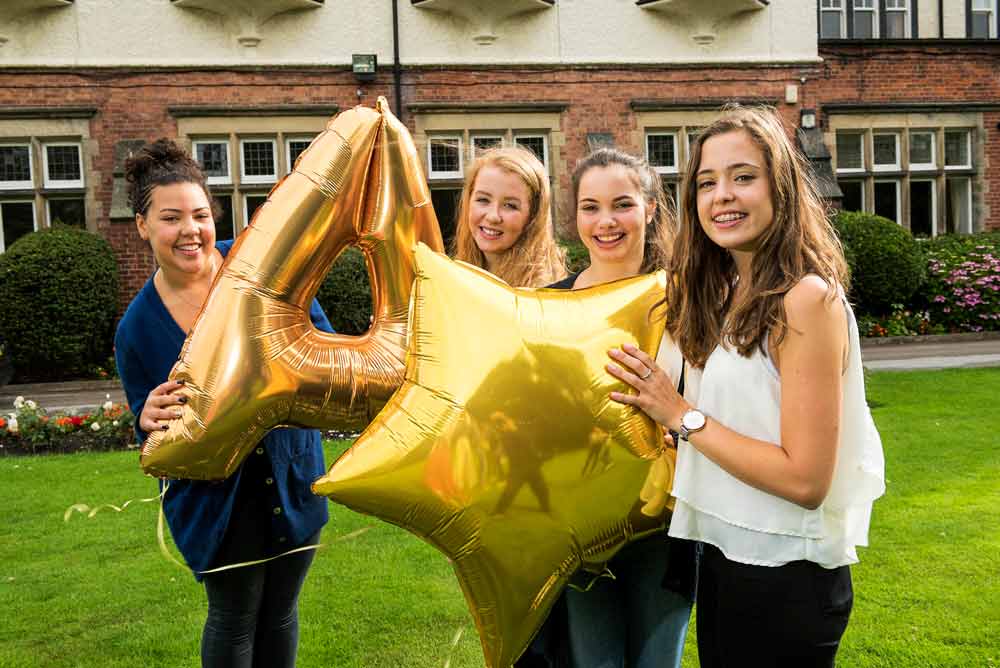 Harrogate Ladies’ College pupils celebrate increase in A* grades for 3rd year running (l to r: Carla Crystal, Elizabeth Gill, Nicole Brocksom and Izzie Copnall)