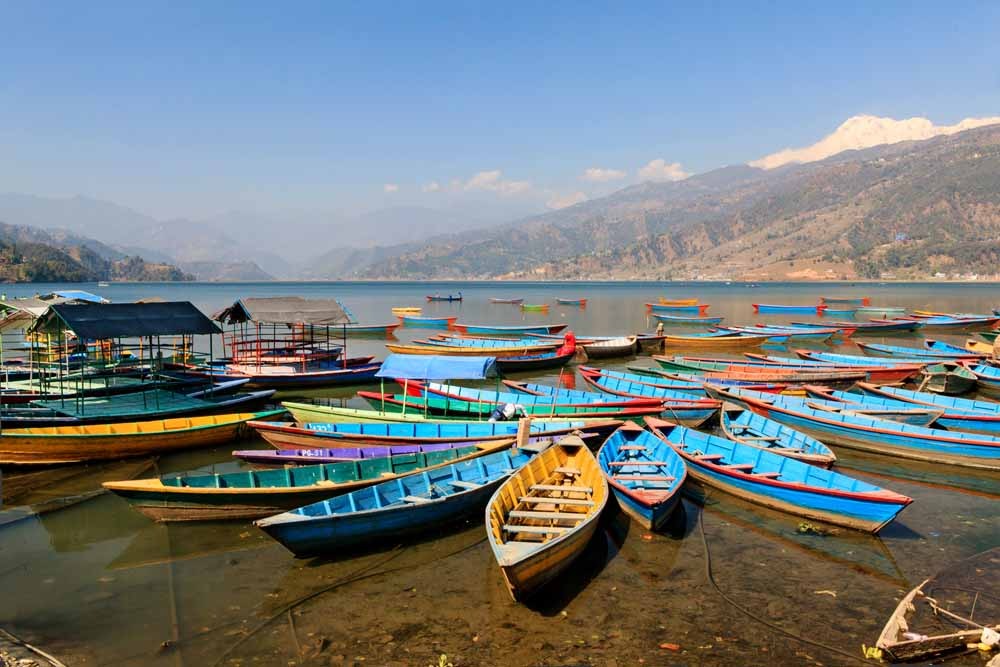 Colourful boats on the lakeside in Pokhara, Nepal's second largest city. The project team stayed here en-route from the capital Kathmandu to the Panchamul Valley