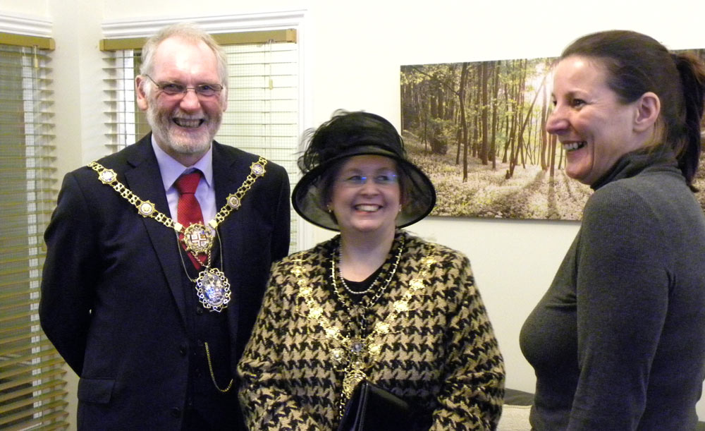 Councillor Nigel Simms and the Mayoress Liz Simms with HHP Chief Executive-Liz-Hancock at the Homeless Project