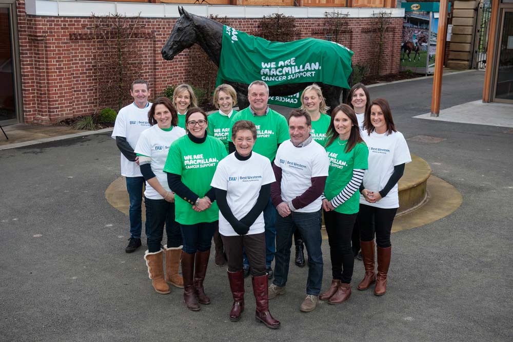 The riders beside the statue of Frankel at York Racecourse. Clockwise, from top left: Keith Oakes, Marcia Sanderson, Christine Swiers, Owen Dukes, Ruth Carr, Susanne Martin, Siobhan Carey, Julie Kelshaw, Steve Charlton, Jules Brown, Rebecca Robinson and Debra Boyes
