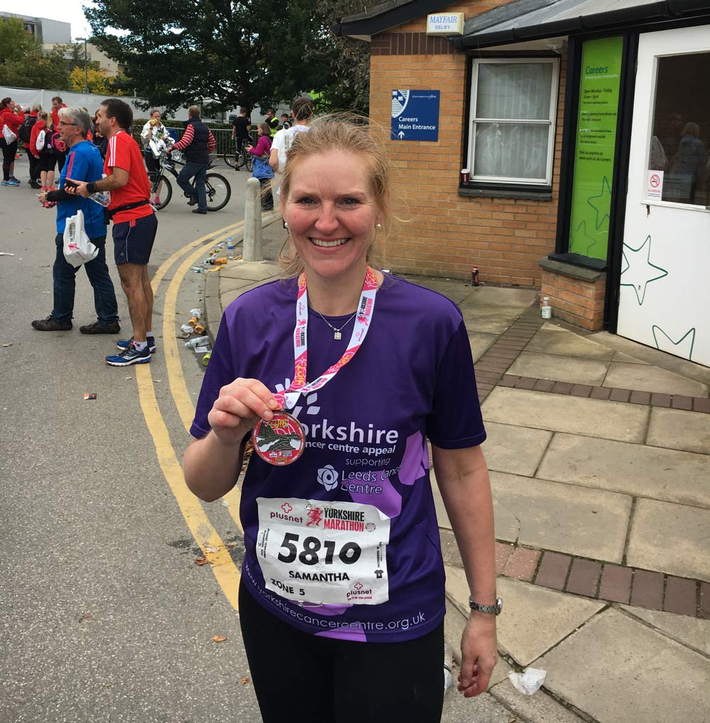 Samantha Harrison, from Continued Care, pictured at Leeds 10k, raised more than £1,000 for charity by completing the Yorkshire Marathon
