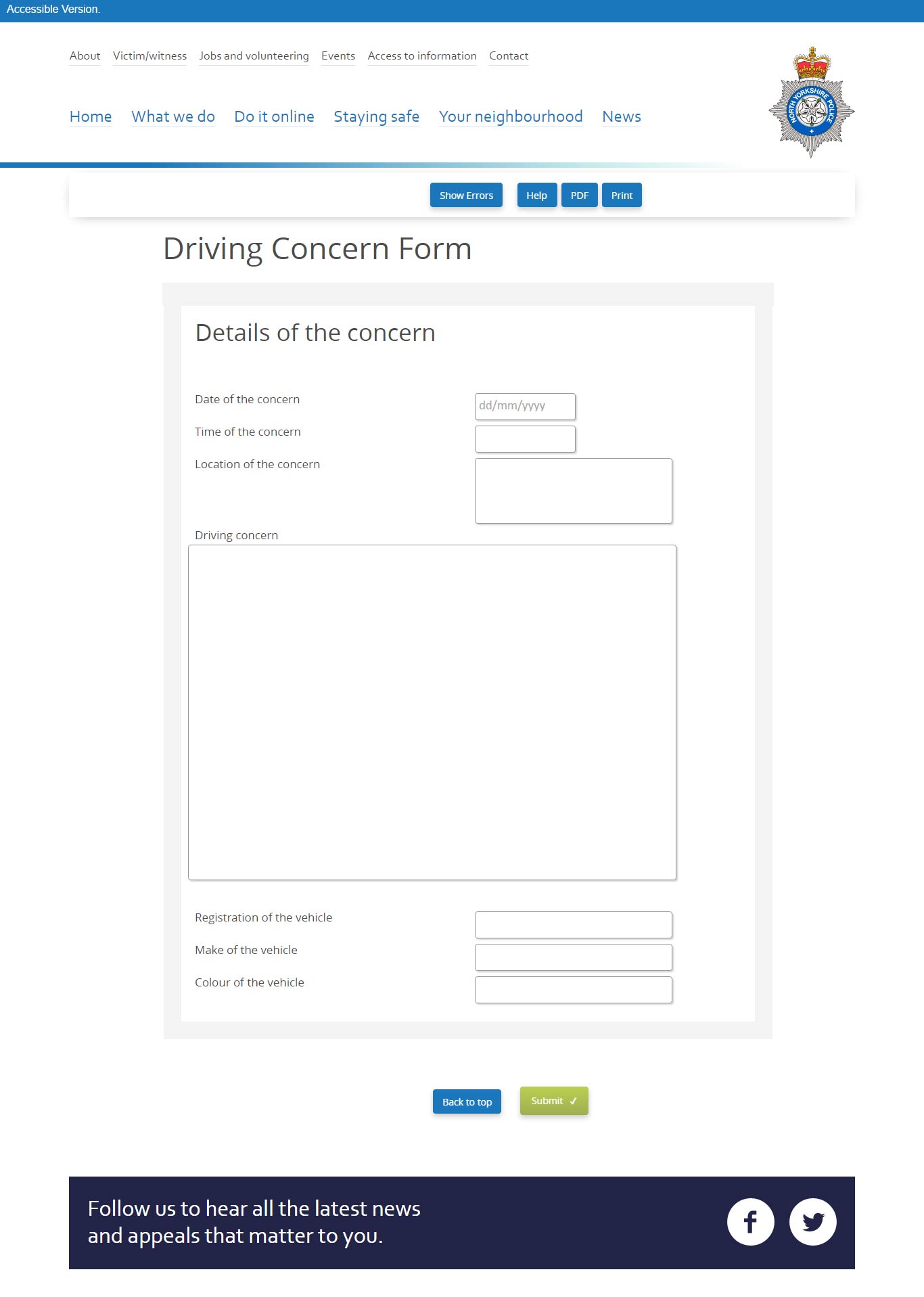 Driving Concern Form