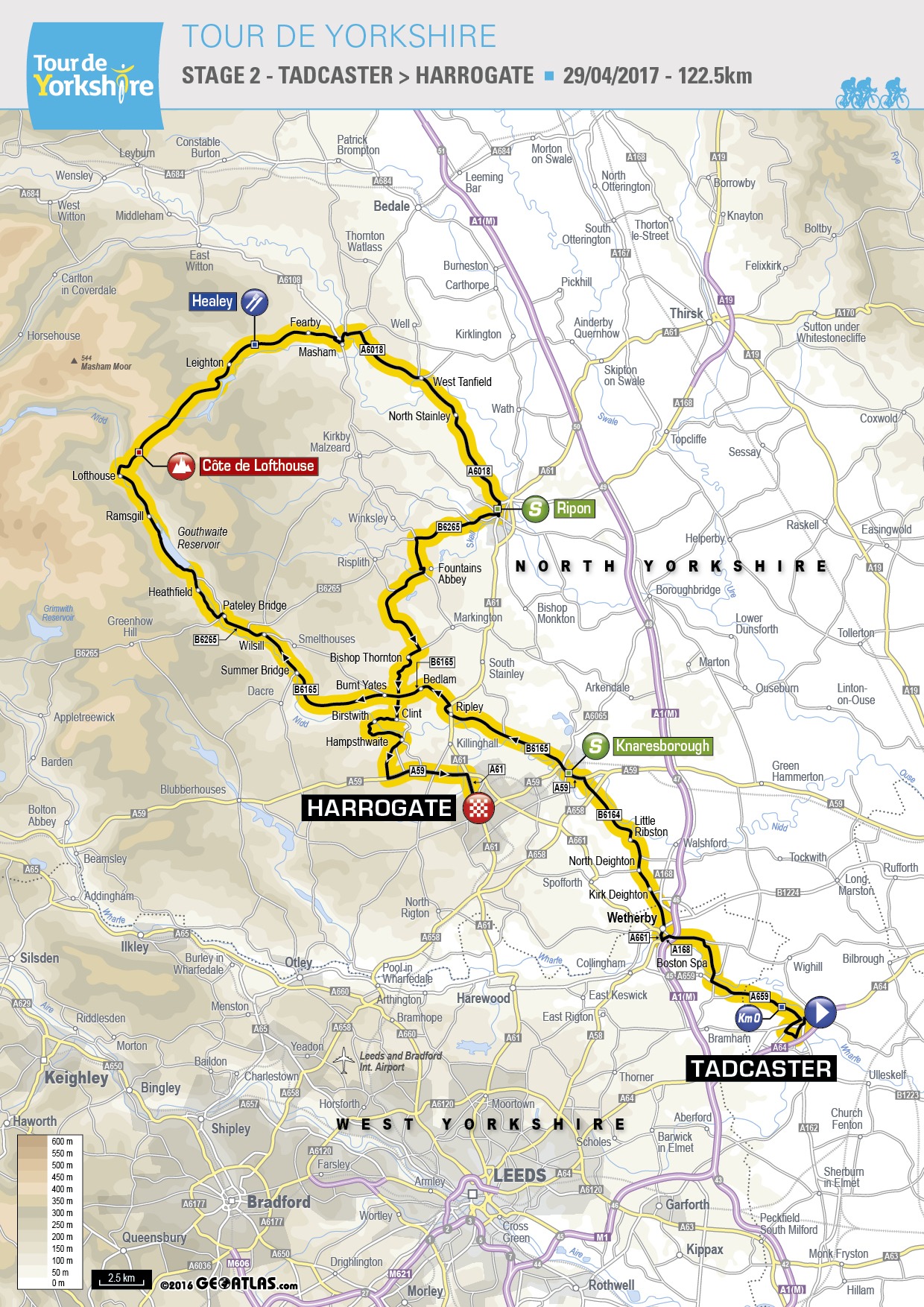 Tour de Yorkshire 2017 Stage 2 map