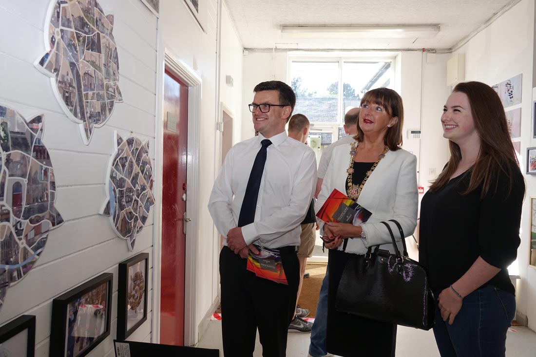 Pictured are Simon Brook, Ashville College’s Head of Art, the Mayor of Harrogate, Councillor Anne Jones and A-Level art student Amy Noble