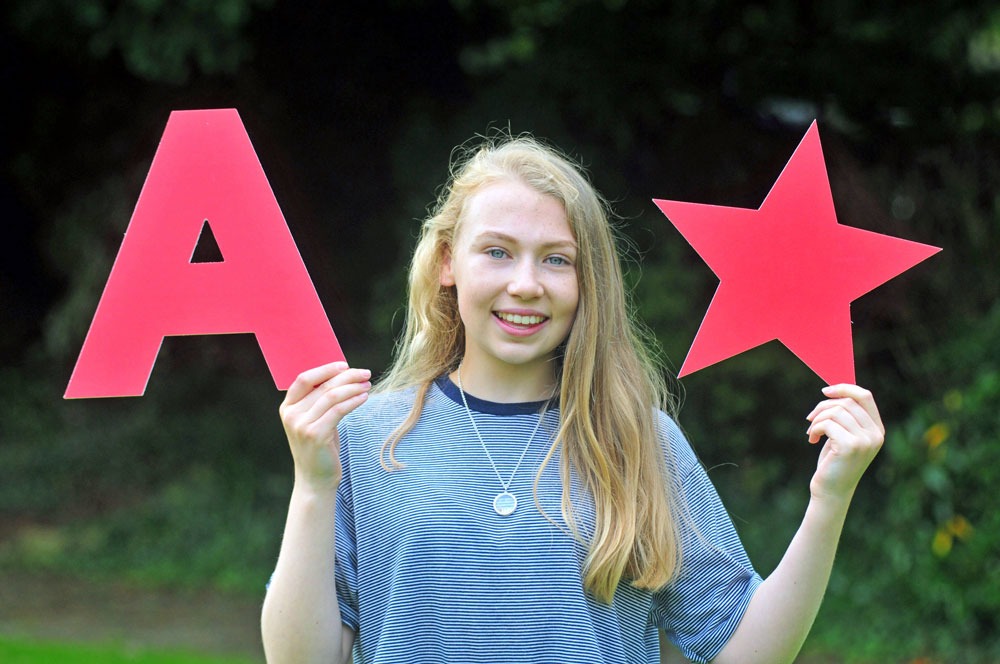 Harrogate Ladies’ College pupil, Emma Stanley, celebrates a clean sweep of A*-A grades