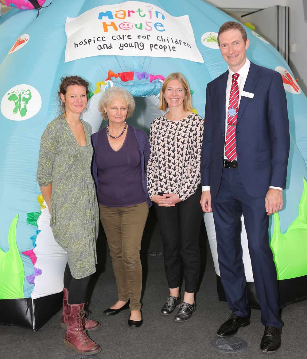 artist Sarah Jane Palmer, Martin House fundraiser Alison Wragg, YSP senior curator Helen Pheby and Martin House chief executive Martin Warhurst with The Butterfly and The Bird