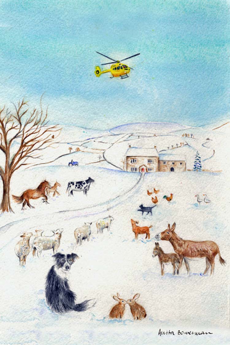 One of the unique Christmas cards designed by Anita Bowerman for the Yorkshire Air Ambulance