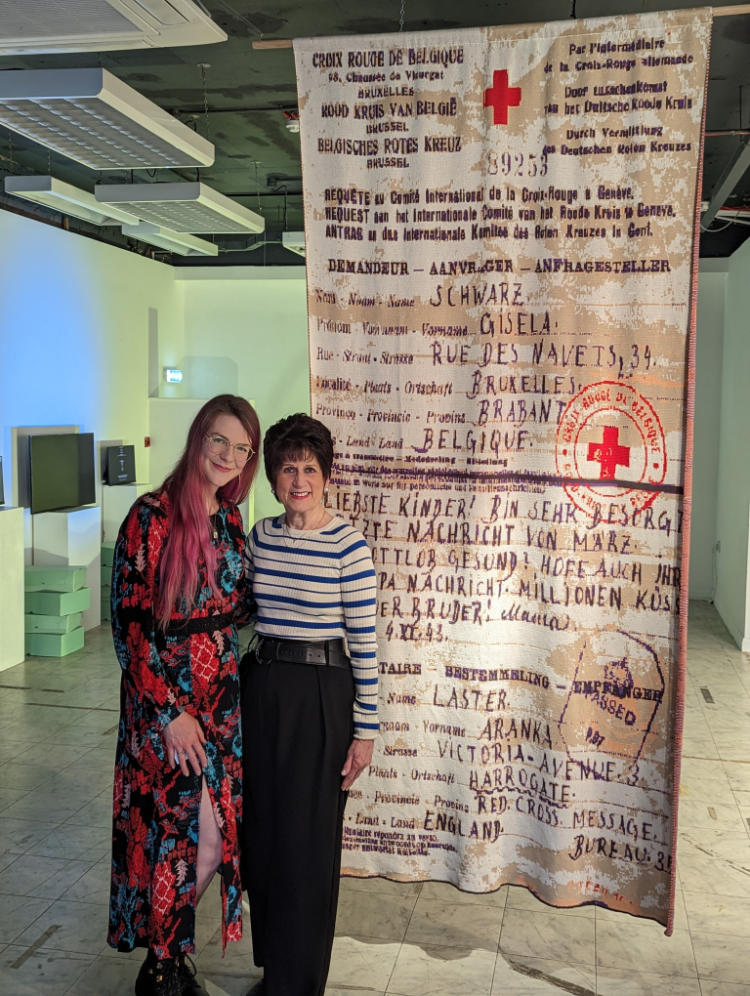 Artist Laura Fisher with Michelle Levey and the blanket (l-r)