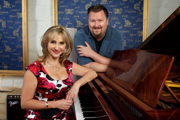 Lesley Garrett with Eliot Kennedy (in the blue shirt) recording at his Steelworks Productions studio in Sheffield