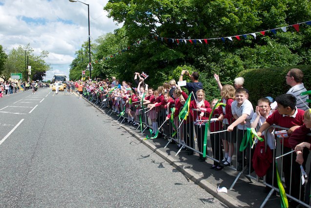 Crowds lining the streets in Starbeck 