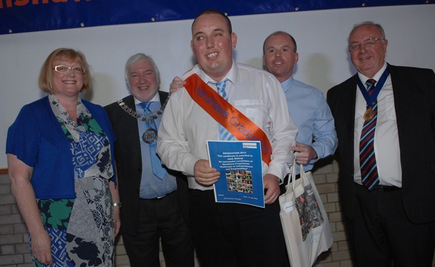 From left to right: College principal Gill Jennison, Mayor of Knaresborough Cllr John Batt, student Joshua Kirkup, tutor Phil Webster, Deputy Mayor of Harrogate Cllr Ian Galloway