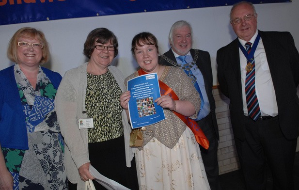 From left to right: College principal Gill Jennison, tutor Denise Hodgson, student Laurie McNamara, Mayor of Knaresborough Cllr John Batt, Deputy Mayor of Harrogate Cllr Ian Galloway