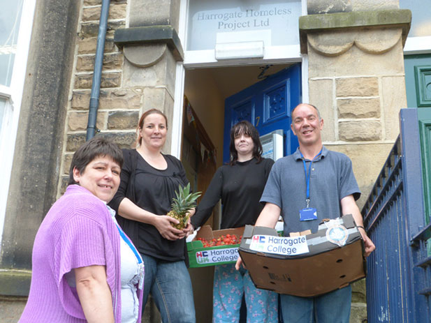 Harrogate College From left to right: Harrogate College Head of Operations – Julie Stephenson, Harrogate Homeless Project Manager – Liz Hancock, Harrogate Homeless Client Aylene and Hostel Worker Paul Noutch.