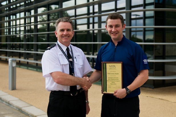 Superintendent Barry Smith with PCSO James Skaith who has been awarded PCSO of the year 2012 for the Harrogate district Superintendent Barry Smith with PCSO James Skaith who has been awarded PCSO of the year 2012 for the Harrogate district