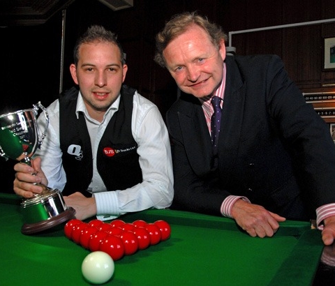 Smooth Operator! Theakston Smooth Dark Snooker tournament winner Jamie Barrett (left) is presented with his trophy by T&R Theakston Ltd Executive Director Simon Theakston