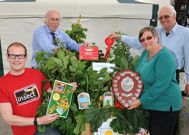 left to right:, Luke Tilley, of Stocksbridge Technology Centre, Cawood, Selby, Graham Ward from the National Farmers' Union, TV gardening expert Christine Walkden and Mike Prest organiser of the Yorkshire Agricultural Society's Children's Vegetable Garden Competition with the winning box planted by pupils at Gillshill Primary School at Hull left to right:, Luke Tilley, of Stocksbridge Technology Centre, Cawood, Selby, Graham Ward from the National Farmers' Union, TV gardening expert Christine Walkden and Mike Prest organiser of the Yorkshire Agricultural Society's Children's Vegetable Garden Competition with the winning box planted by pupils at Gillshill Primary School at Hull