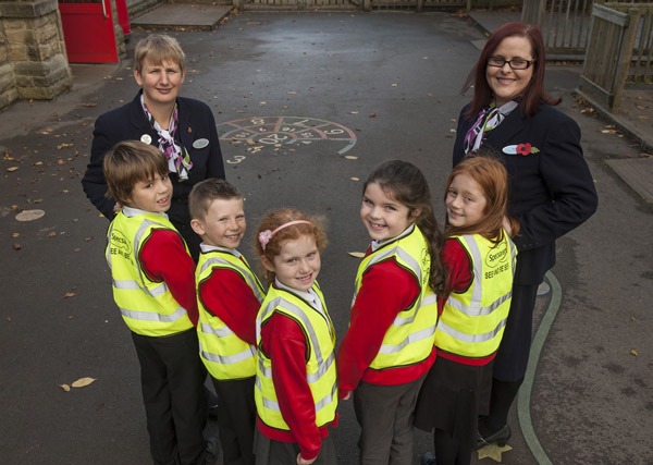 Specsavers frame merchandiser Jane Palmer, eight year old Luke Alderson, eight year old Alfie Willmore, seven year old Anna Mitchell, eight year old Charlotte Dyson, nine year old Karla Land and Specsavers optical assistant Bethan Balmforth-Goncalues