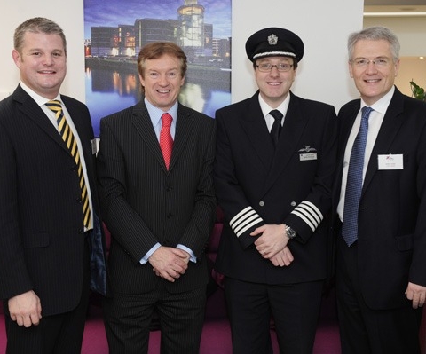 Stuart Andrew MP, Tony Hallwood LBA’s Commercial Director, British Airways’ Captain James Rowlands and Andrew Jones MP