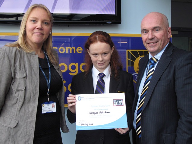Head of Inclusion Susan Wilkinson, Year 8 student Shannon Lewis and Harrogate High School Principal, Andrew Bayston Head of Inclusion Susan Wilkinson, Year 8 student Shannon Lewis and Harrogate High School Principal, Andrew Bayston