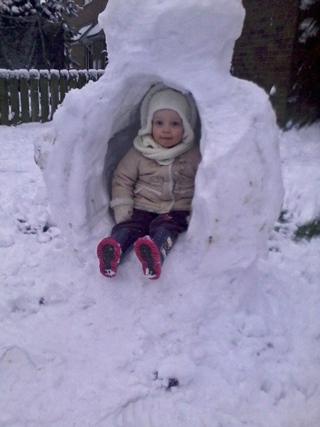 2 year old Izzy sitting in her snow chair in Markington! by Mum Becci