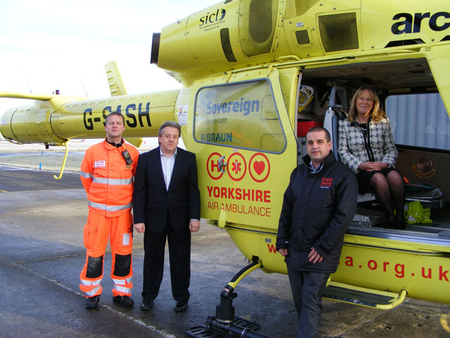 YAA Paramedic: Paul Kilner, SICL Managing Director: Cliff Fox, YAA Operations Manager: Neale Jacobs, SICL Finance Director: Shirley Firth