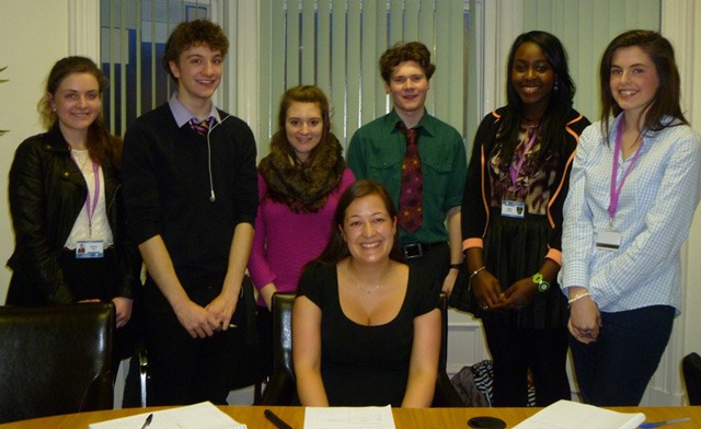 With solicitor Helen Howard, front, are the St Aidan’s defence team, from left, Beth Eyre, Jonnie Barrow, Hannah Russell, Olly Robinson, Enyo Agada and Lauren Barclay.