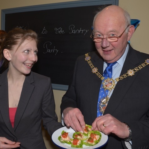 The Mayor of Harrogate Robert Windass with Front of House Manager and Sommelier, Lydie Jeannerod