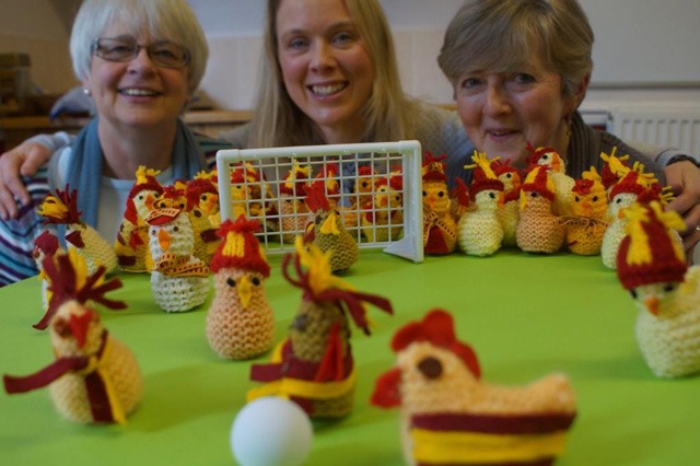 Up for the cup . . .(from left) Angela Lloyd-Roberts, Louise Flint and Lucy Tiffany, part of the Harrogate volunteering team at the Carers' Resource who knitted the chick covers Up for the cup . . .(from left) Angela Lloyd-Roberts, Louise Flint and Lucy Tiffany, part of the Harrogate volunteering team at the Carers' Resource who knitted the chick covers