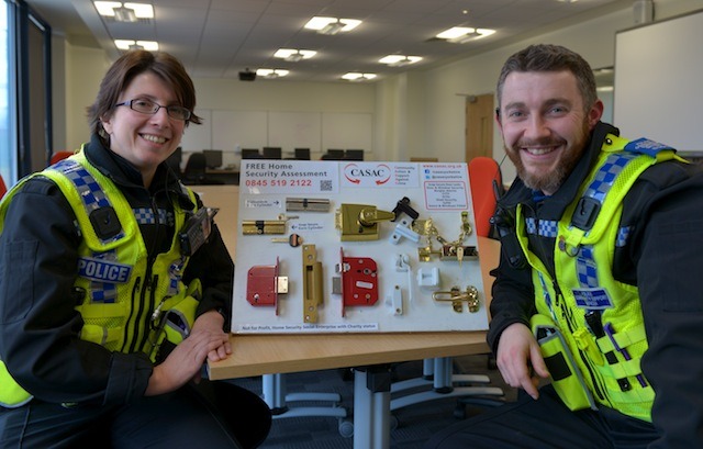 PC Amanda Hanusch-Moore with PCSO James Skaith at one of the Police briefing sessions PC Amanda Hanusch-Moore with PCSO James Skaith at one of the Police briefing sessions