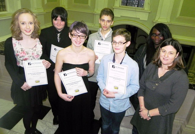 Photo shows: – (Front L to R ) Hannah, Emily, Adam, Julia Mulligan (Back L to R) Josh Foskett, a youth parliamentary candidate , Jamie and Margaret Iyekowa, also a candidate Photo shows: – (Front L to R ) Hannah, Emily, Adam, Julia Mulligan (Back L to R) Josh Foskett, a youth parliamentary candidate , Jamie and Margaret Iyekowa, also a candidate