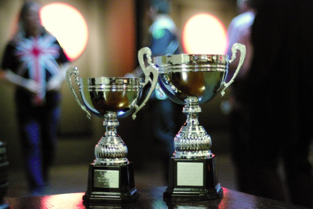 The over 45’s Trophy and runners up Trophy waiting for a new mantle