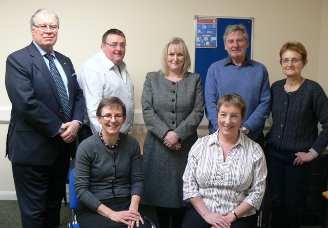 shadow board of trustees which oversaw the project (back row: John Groves, Tony Collins, Jackie Snape, Eric Clark and Lindsey Mitchell) together with Karen Weaver of HACVS and Frances O Riley, Interim CEO at Ripon CVS
