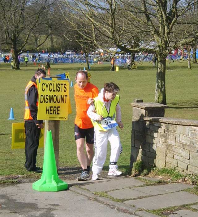 The final part of the event is the 5km run - here's Jennie setting off with Matt running alongside